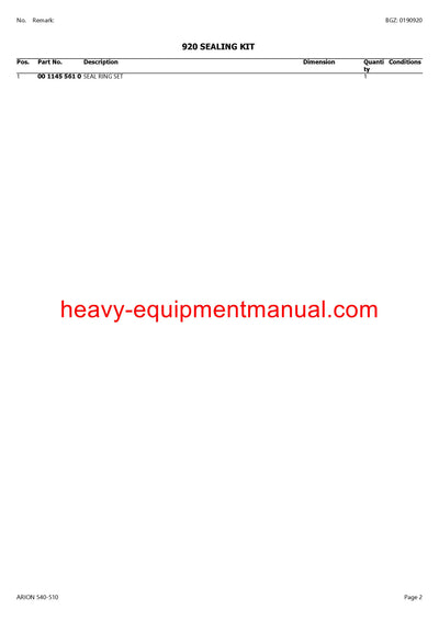 CLAAS ARION 540-510 TRACTOR PARTS CATALOG MANUAL