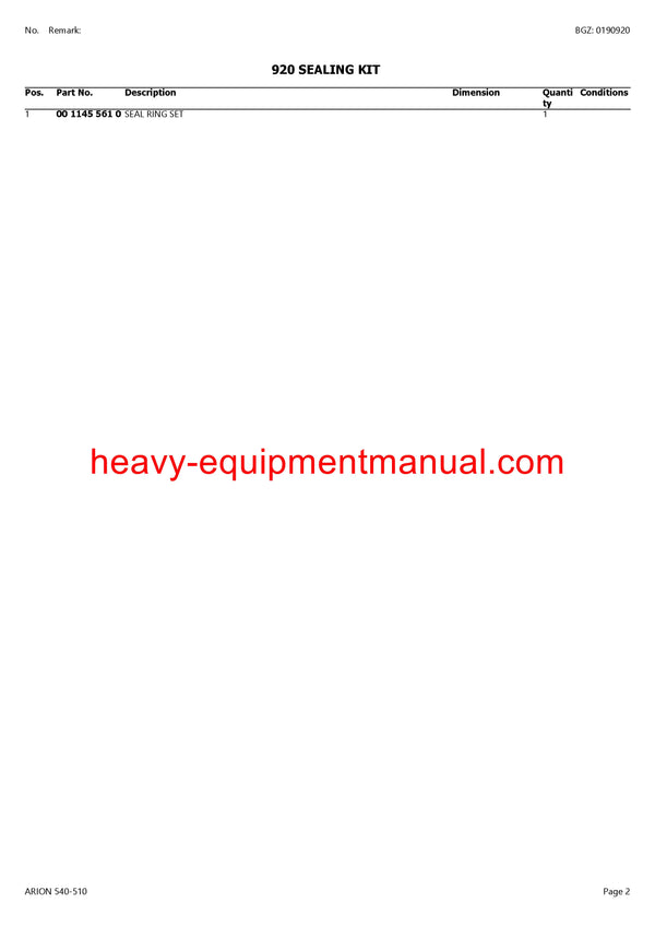 CLAAS ARION 540-510 TRACTOR PARTS CATALOG MANUAL