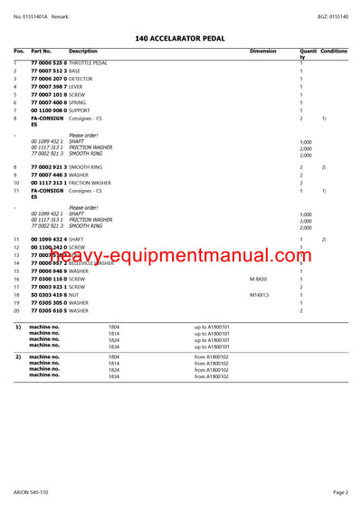 CLAAS ARION 540-510 TRACTOR PARTS CATALOG MANUAL