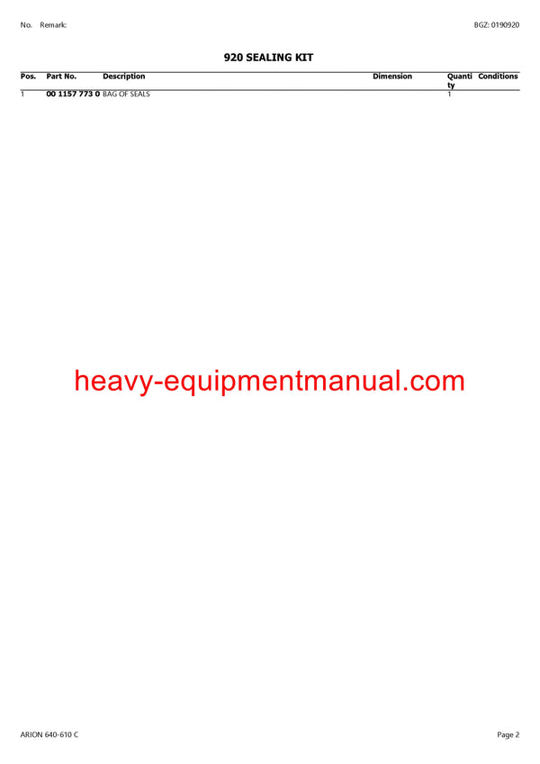 CLAAS ARION 640-610C TRACTOR PARTS CATALOG MANUAL