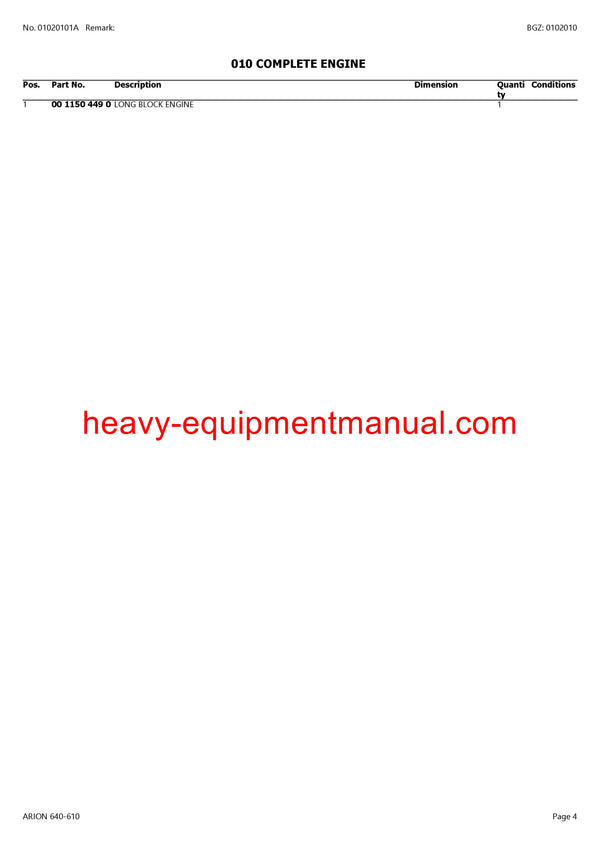 CLAAS ARION 640-610 TRACTOR PARTS CATALOG MANUAL