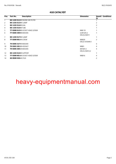 CLAAS ATOS 350-330 TRACTOR PARTS CATALOG MANUAL
