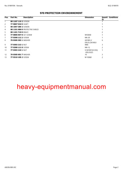 CLAAS AXION 800 LRC TRACTOR PARTS CATALOG MANUAL