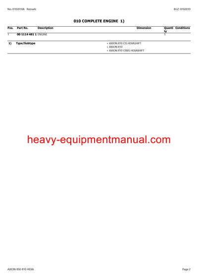 CLAAS AXION 840-810 C-MATIC TRACTOR PARTS CATALOG MANUAL