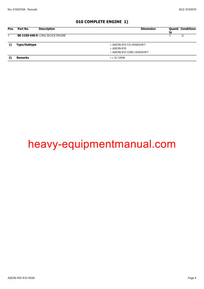 CLAAS AXION 840-810 C-MATIC TRACTOR PARTS CATALOG MANUAL