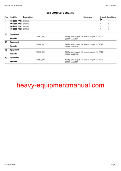 CLAAS AXION 900 LRC TRACTOR PARTS CATALOG MANUAL