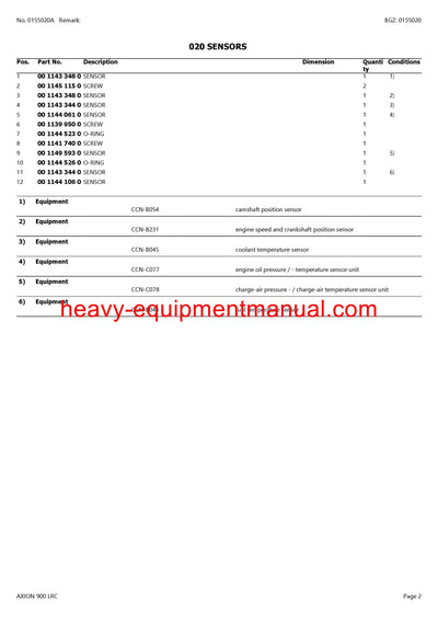 CLAAS AXION 900 LRC TRACTOR PARTS CATALOG MANUAL