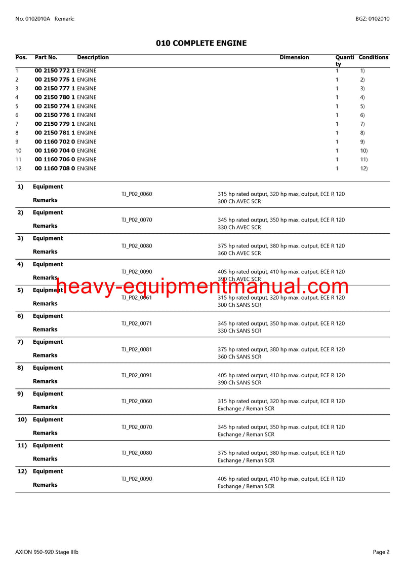 PDF Claas 950 - 920 Axion Stage 111B Tractor Parts Manual