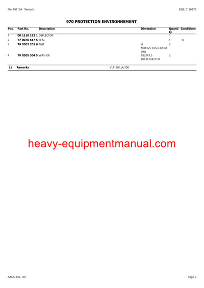PDF Claas 340 - 310 T2 Axos Tractor Parts Manual