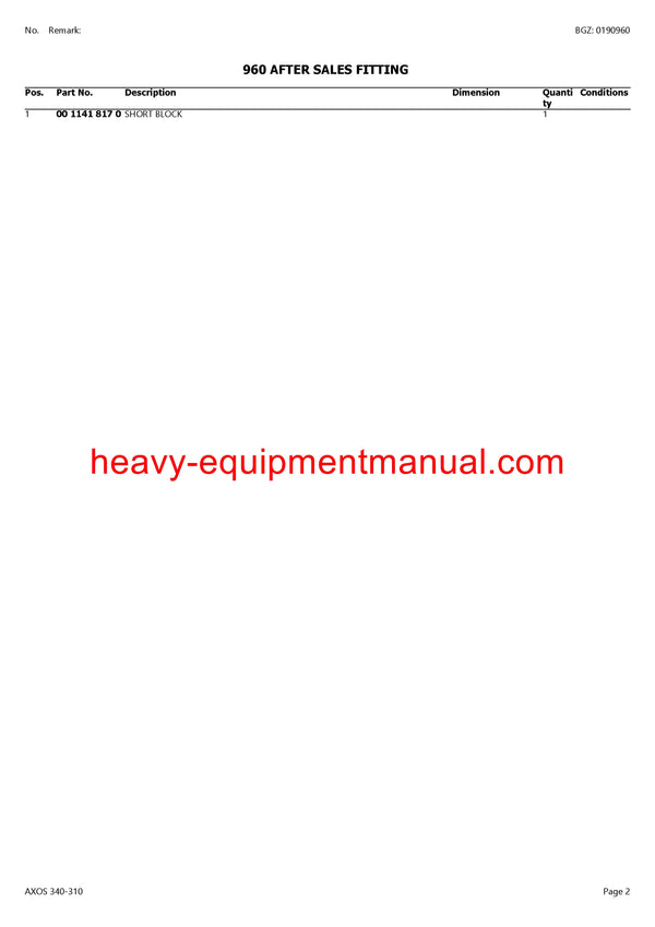 PDF Claas 340 - 310 T2 Axos Tractor Parts Manual