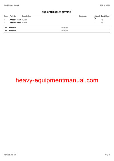 CLAAS CERGOS 350-330 TRACTOR PARTS CATALOG MANUAL SN CT32G0050-CT32G1191
