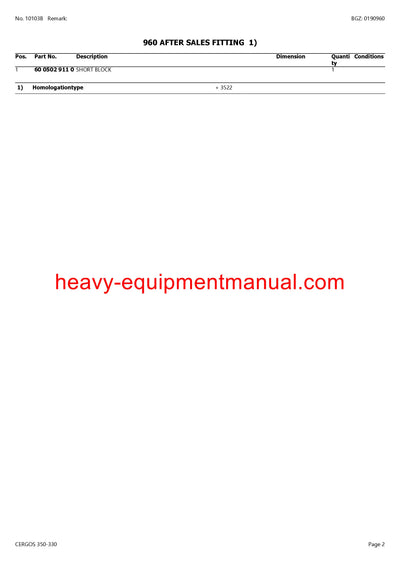 CLAAS CERGOS 350-330 TRACTOR PARTS CATALOG MANUAL SN CT22G0050-CT22G0659