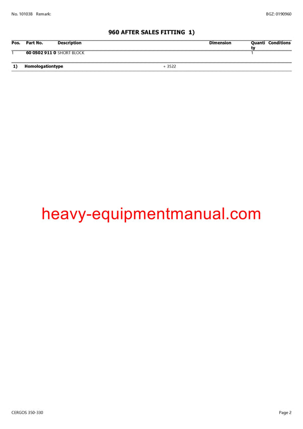 CLAAS CERGOS 350-330 TRACTOR PARTS CATALOG MANUAL SN CT22G0050-CT22G0659