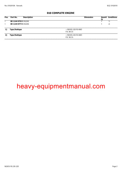 CLAAS NEXOS FB 230-220 TRACTOR PARTS CATALOG MANUAL
