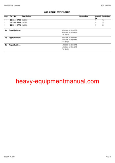 CLAAS NEXOS VF 200 TRACTOR PARTS CATALOG MANUAL