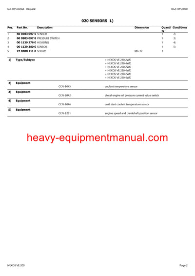 PDF Claas 200 Nexos VF Tractor Parts Manual