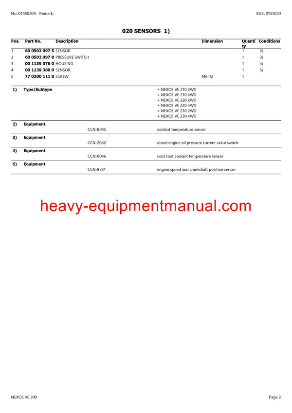 PDF Claas 200 Nexos VF Tractor Parts Manual