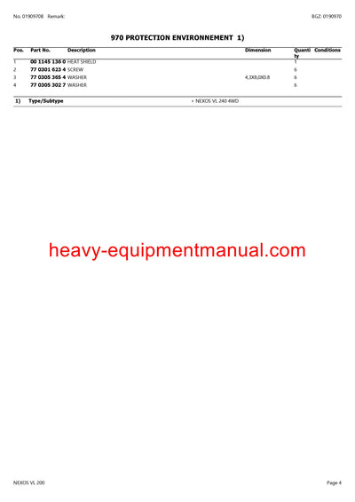 CLAAS NEXOS VL 200 TRACTOR PARTS CATALOG MANUAL