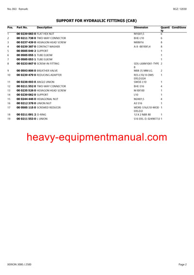 PDF Claas 3000/ 2500 Xerion Tractor Parts Manual