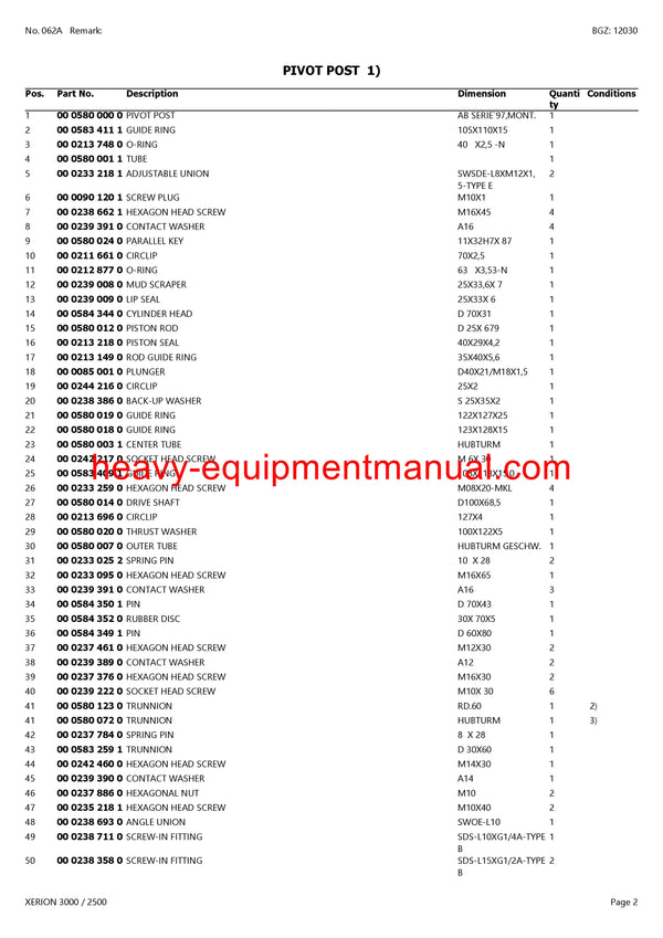 PDF Claas 3000/ 2500 Xerion Tractor Parts Manual