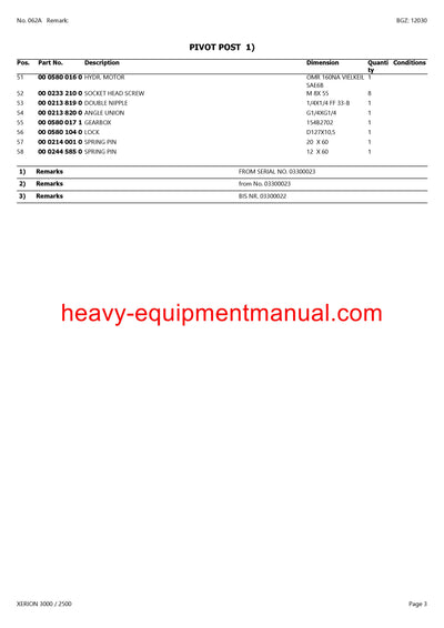 PDF Claas 3000/ 2500 Xerion Tractor Parts Manual