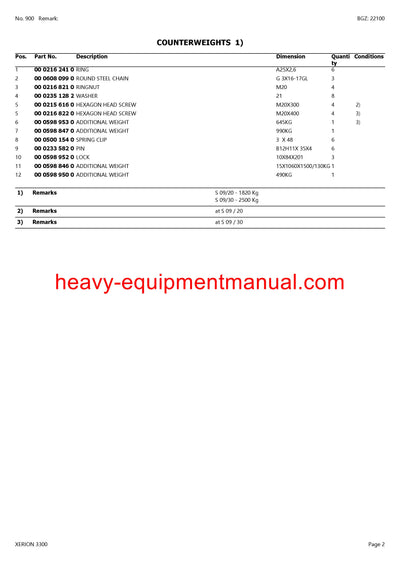 CLAAS XERION 3300 TRACTOR PARTS CATALOG MANUAL