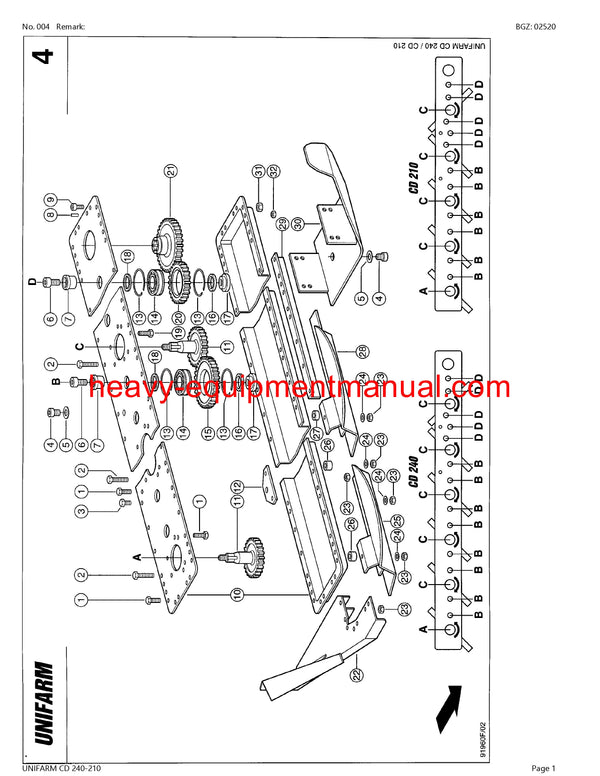 CLAAS UNIFARM CD 240-210 MOWER PARTS CATALOG MANUAL 