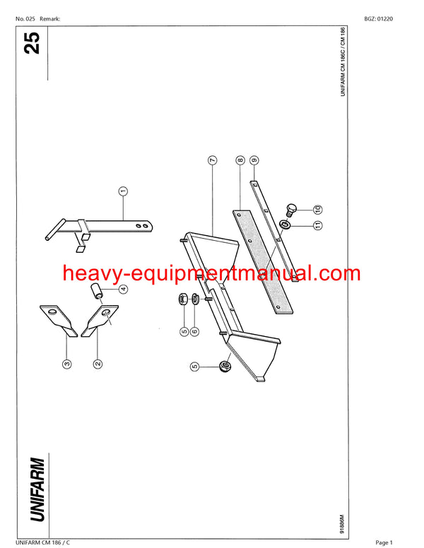 CLAAS UNIFARM CM 186 C MOWER PARTS MANUAL SN 69101001-69199999