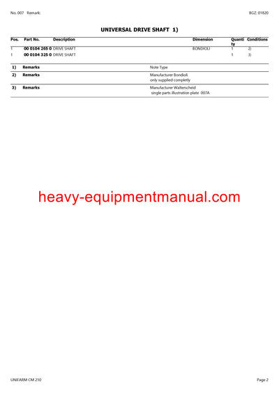 CLAAS UNIFARM CM 210 MOWER PARTS CATALOG MANUAL SN 47100001-47199999