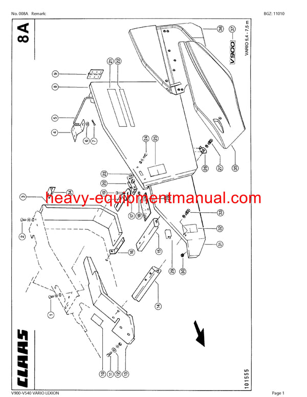 CLAAS V900-V540 VARIO LEXION CUTTERBAR PARTS CATALOG MANUAL 