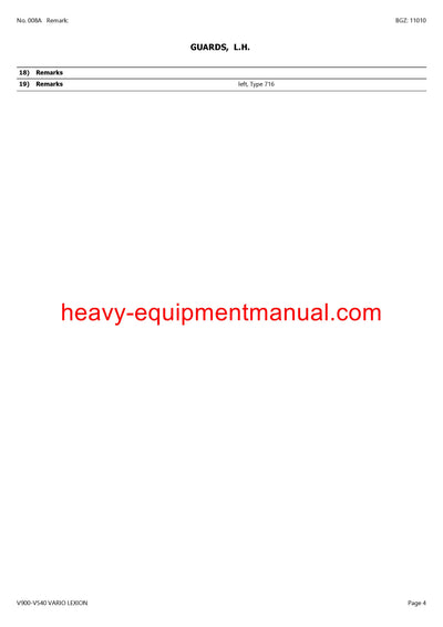 PDF Claas V900 - V540 Vario Lexion Cutterbar Parts Manual