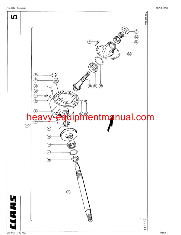 CLAAS VARIANT 180 RC BALER PARTS CATALOG MANUAL SN 04900011 - 04901496