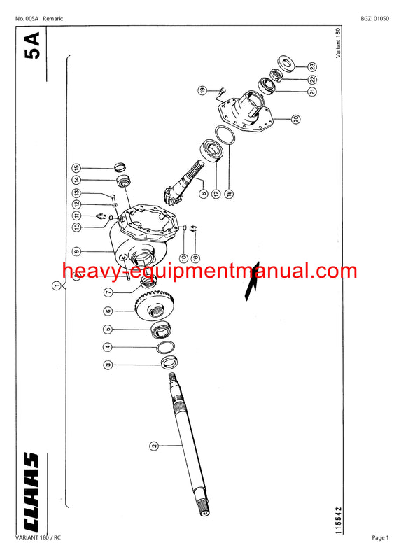 CLAAS VARIANT 180 RC BALER PARTS CATALOG MANUAL 