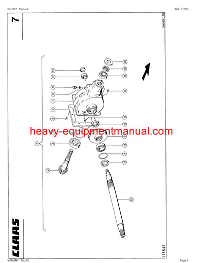 CLAAS VARIANT 180 RC BALER PARTS CATALOG MANUAL SN 04900011 - 04901496