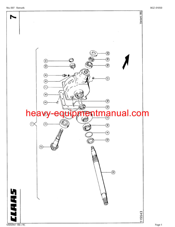 CLAAS VARIANT 180 RC BALER PARTS CATALOG MANUAL SN 04900011 - 04901496