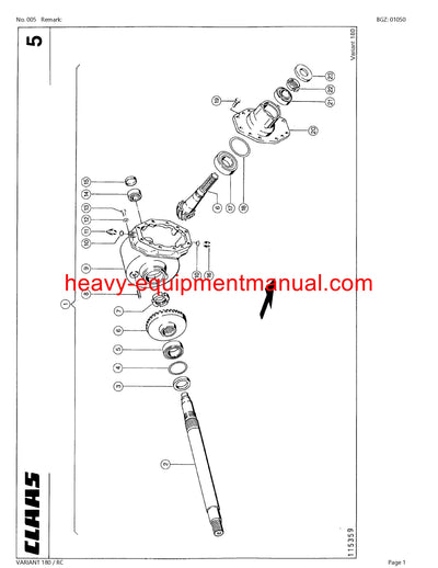 CLAAS VARIANT 180 RC BALER PARTS CATALOG MANUAL SN 04800010 - 04899999
