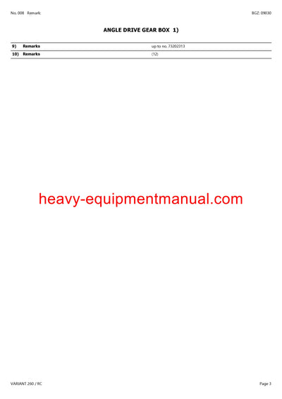 CLAAS VARIANT 260 RC BALER PARTS CATALOG MANUAL SN 73200011-73299999
