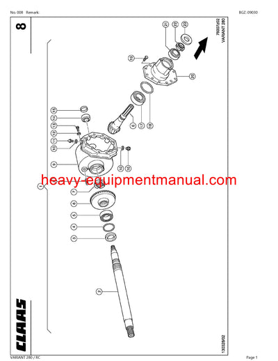 CLAAS VARIANT 280 RC BALER PARTS CATALOG MANUAL 