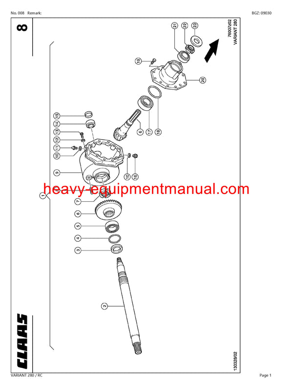 CLAAS VARIANT 280 RC BALER PARTS CATALOG MANUAL 