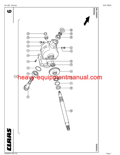 PDF Claas 280 RC Variant Baler Parts Manual