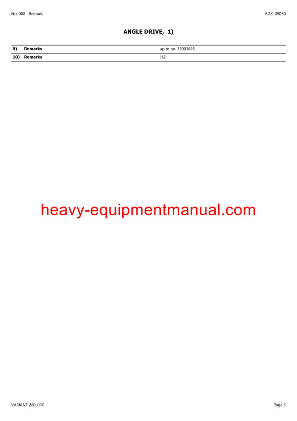 PDF Claas 280 RC Variant Baler Parts Manual