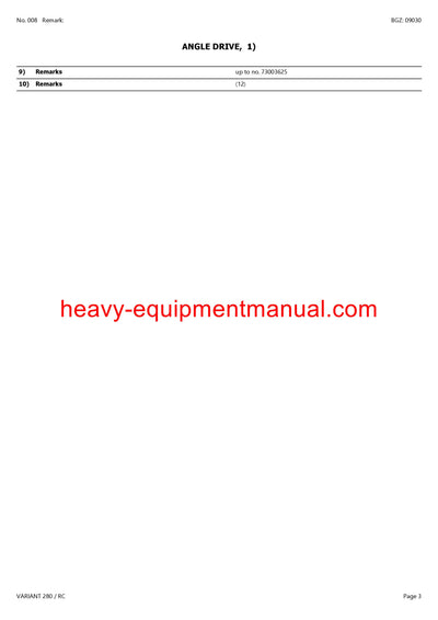 CLAAS VARIANT 280 RC BALER PARTS MANUAL SN 73000005-73099999