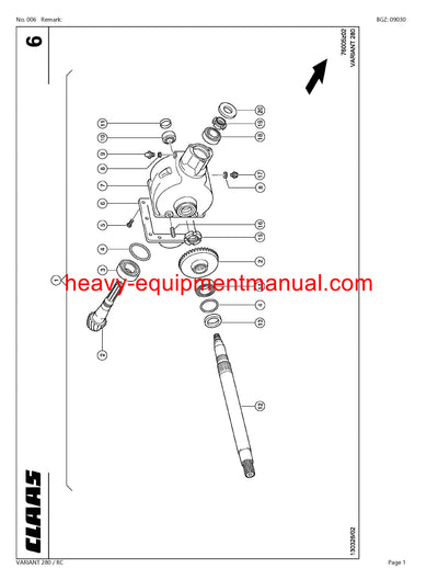 CLAAS VARIANT 280 RC BALER PARTS CATALOG MANUAL 