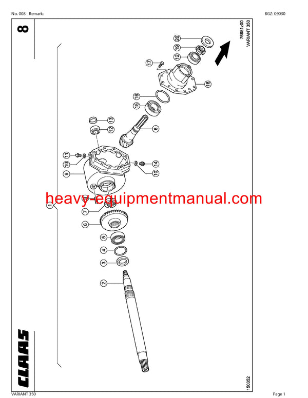 PDF Claas 350 Variant Baler Parts Manual