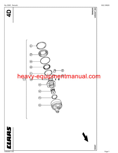 CLAAS VARIANT 350 BALER PARTS CATALOG MANUAL SN 77000011-77099999