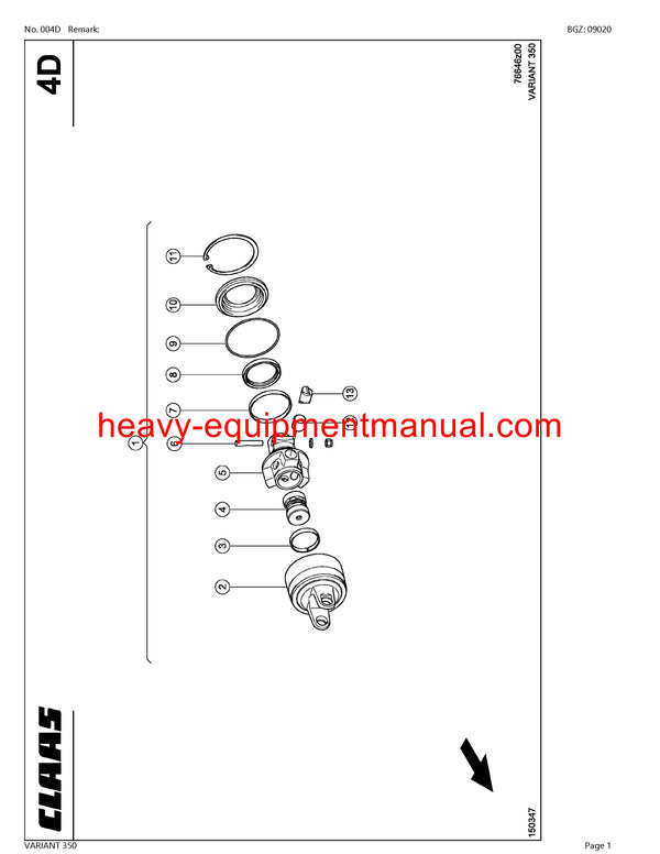 CLAAS VARIANT 350 BALER PARTS CATALOG MANUAL SN 77000011-77099999
