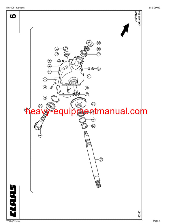 CLAAS VARIANT 350 BALER PARTS CATALOG MANUAL SN 77000011-77099999
