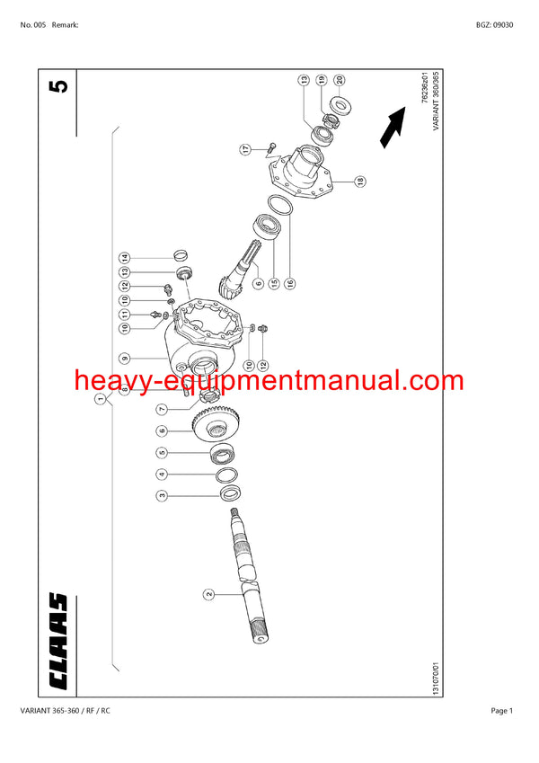 PDF Claas 365 - 360 RF RC Variant Baler Parts Manual