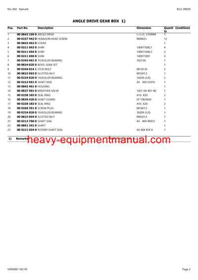 CLAAS VARIANT 365 RC BALER PARTS CATALOG MANUAL SN 74500011-74599999