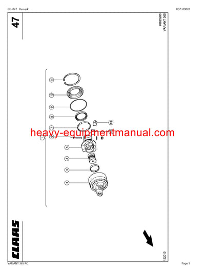 CLAAS VARIANT 365 RC BALER PARTS MANUAL SN 74500011-74599999